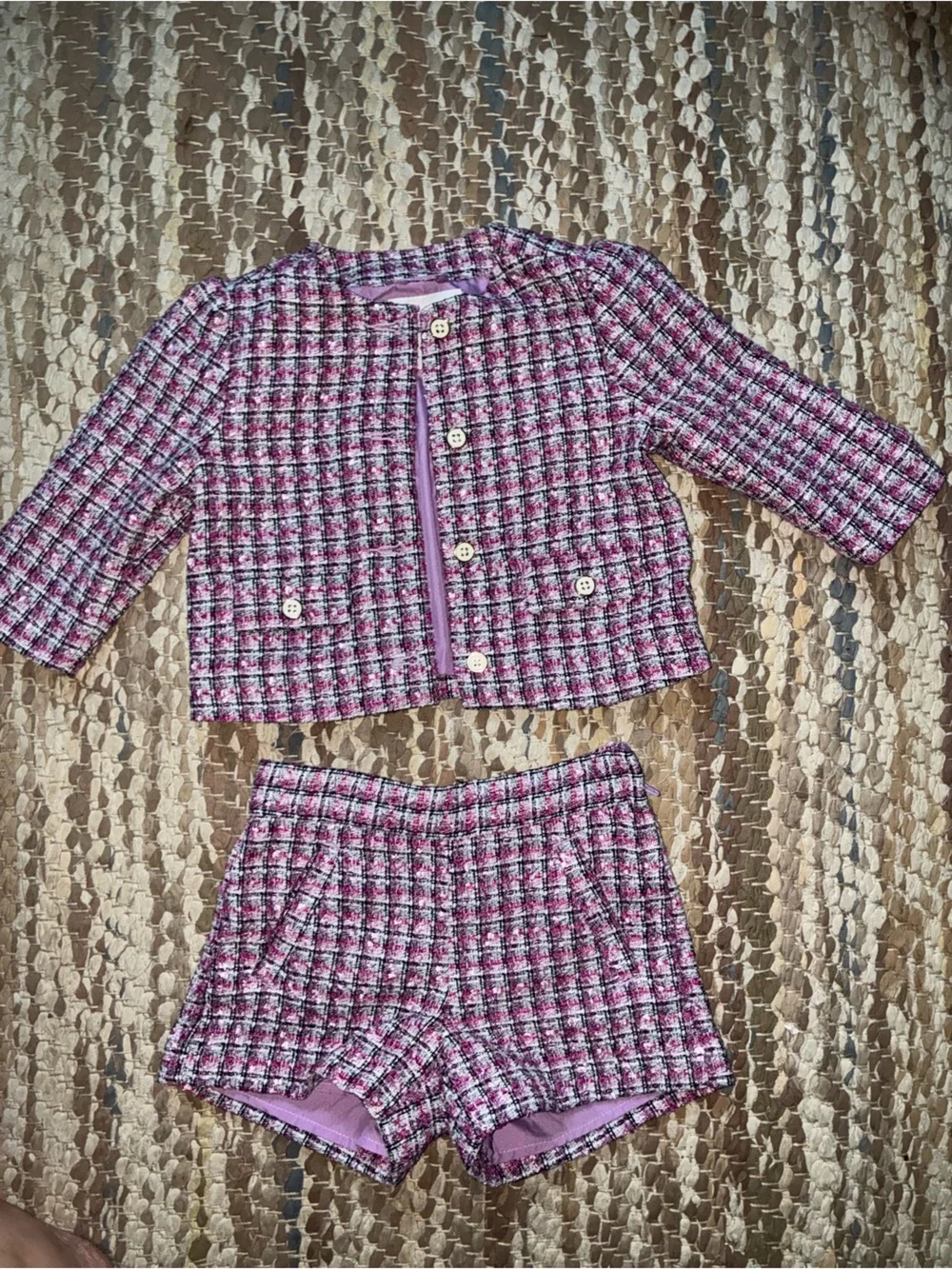 Janie and Jack Pink Plaid Tweed Two-Piece Set